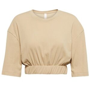 Dion Lee Beige sand Rolled cropped cotton t shirt top blouse tee